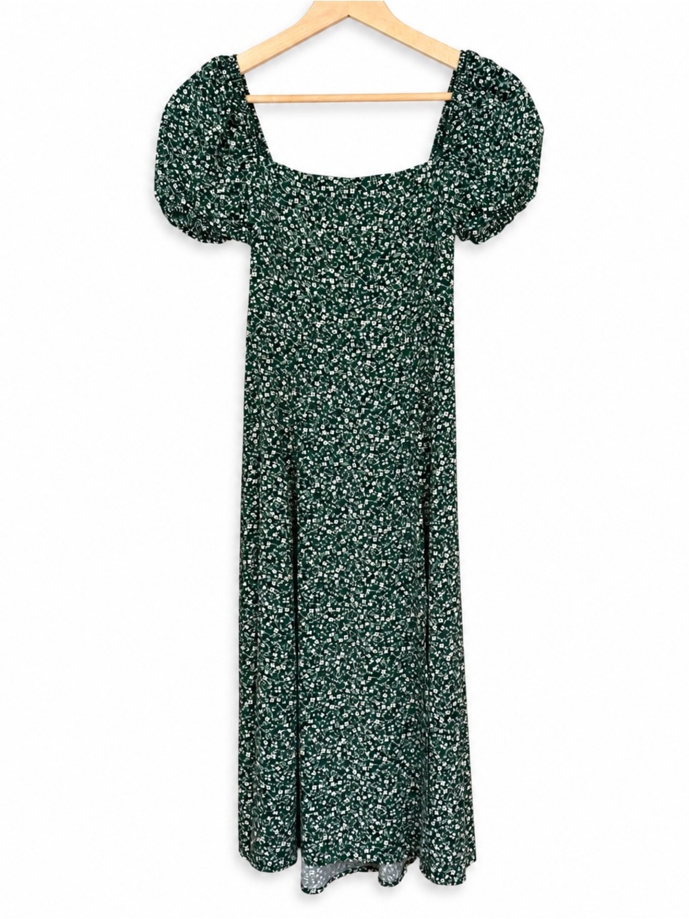 KHLOE GREEN PUFF SLEEVE FLORAL MIDI DRESS